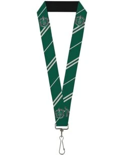 Buckle-Down Unisex Adults Lanyard - 1.0" Slytherin Crest/Stripe5 Green/Gray Key Chain, Multicolor, One Size US