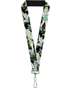 Buckle-Down Lanyard-1.0-Tinker Bell 4-Poses/Paint Splatter Black/gre
