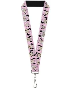 Buckle-Down Lanyard - Minnie Mouse Expressions Polka Dot Pink/White